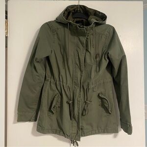 Forever 21 Jacket Women's Size S Military Utility Jacket Hooded Army Olive Green